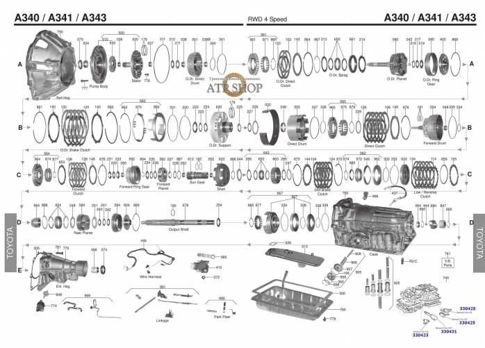 акпп A340E/F/H, 341,343 4 RUNNER CRESSIDA SUPRA TACOMA 2WD RODEO SC300 GRAND VIT...