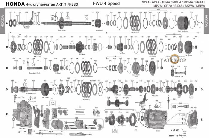 акпп 4sp MPZA, B7VA, B7XA, M7ZA, B7YA, B7TA. 3.2 TL ACCORD