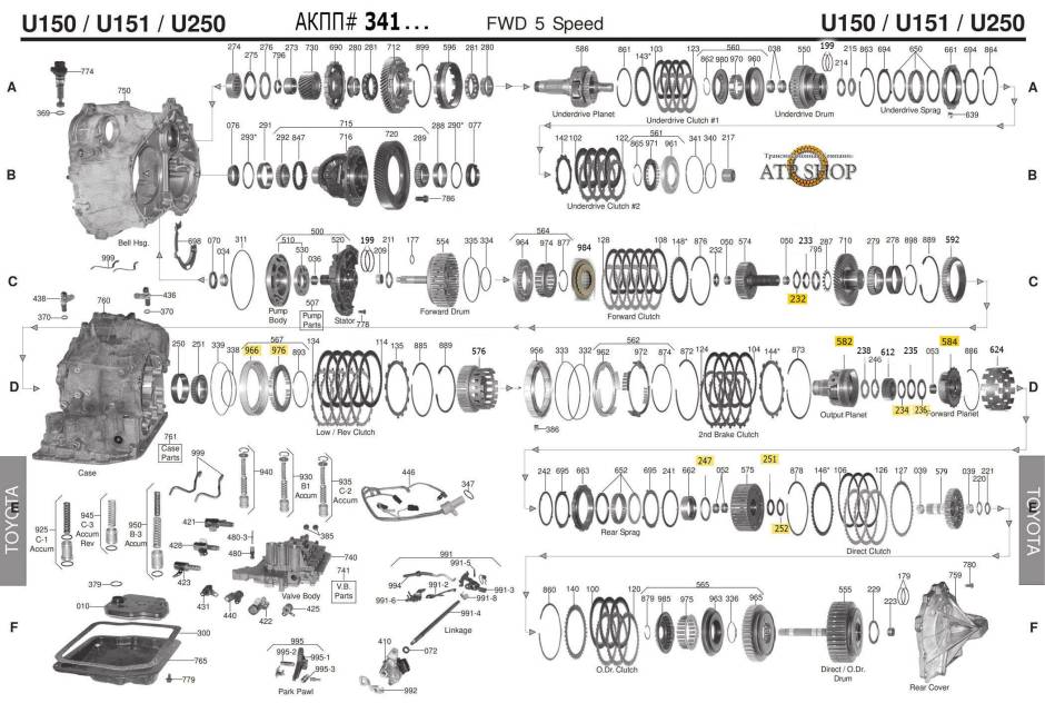 акпп U150E/F, U151E/F AVALON AVENSIS CAMRY HIGHLANDER RAV4 SIENNA SOLARA ES330 R...